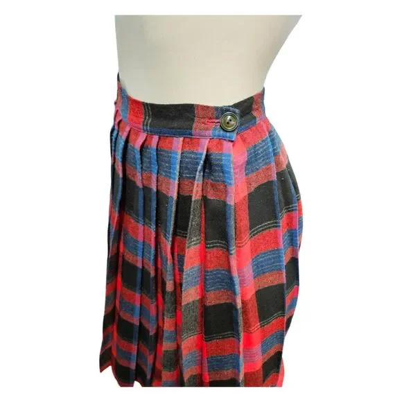 Vintage Red Wool Pleated Skirt XS 23 Plaid - Picture 5 of 8